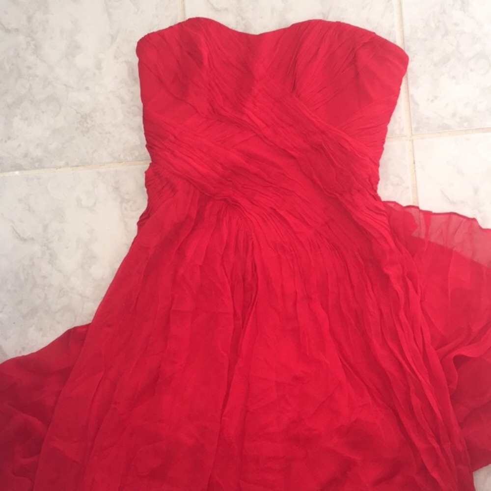 Badgley Mischka Strapless Silk Cross-Drape Gown - Picture 2 of 8